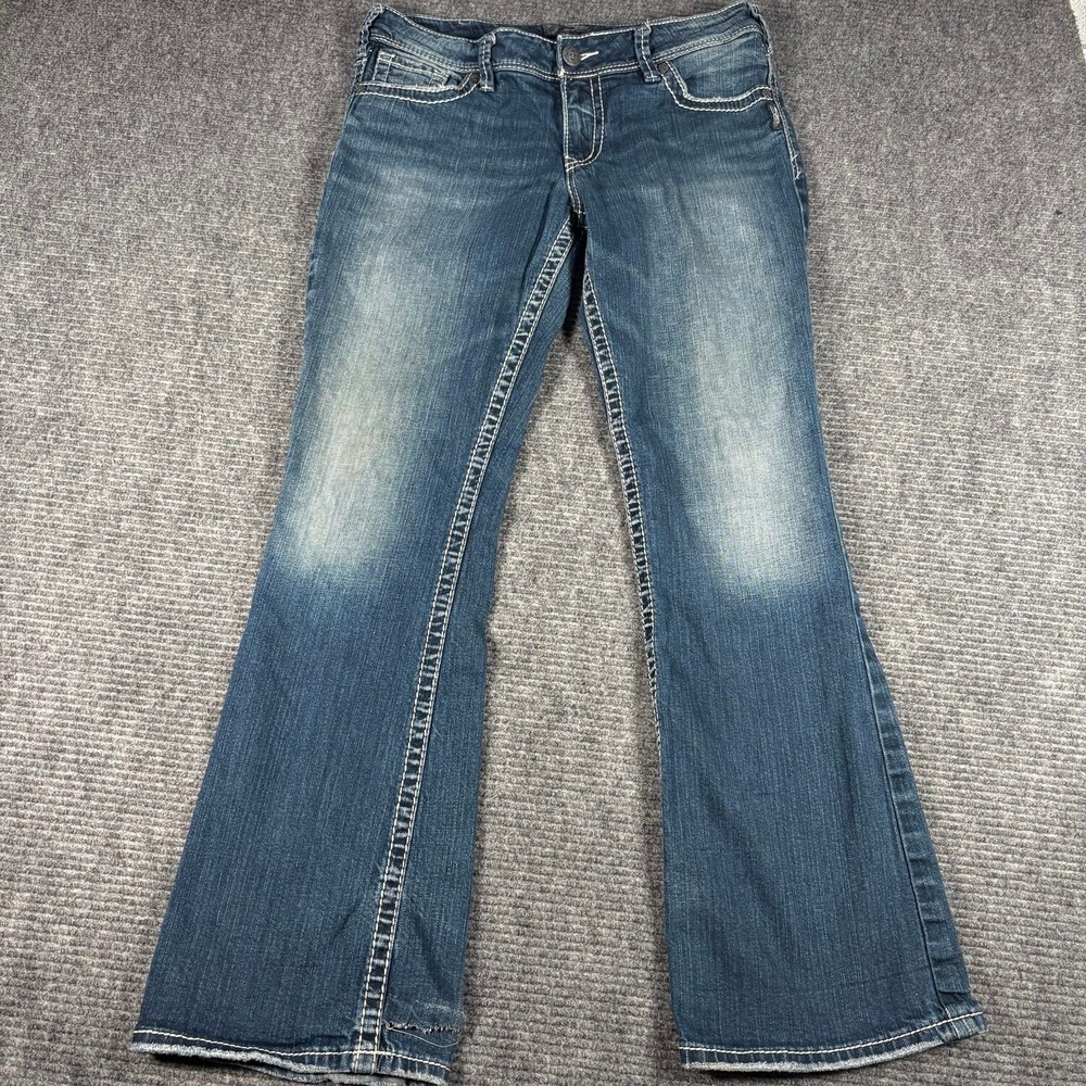 Silver Jeans Co Suki Bootcut Jeans Womens 33 Blue Fair Distressed Embroidered